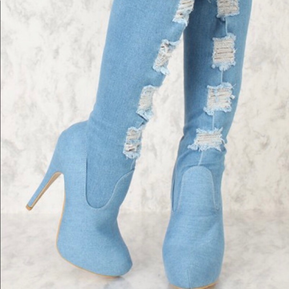 Denim over the knee boots